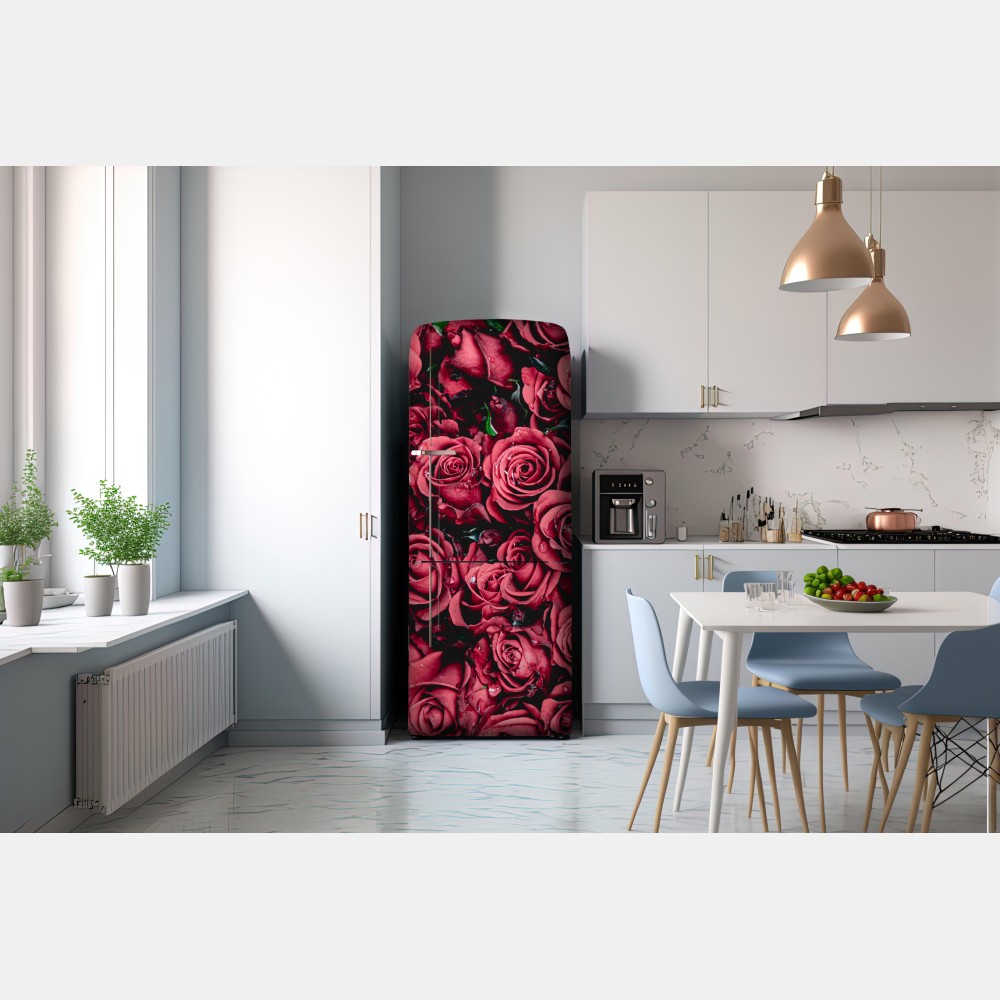 Naklejka na lodówkę gęste czerwone róże dekoracja ścienna – Wallissimo® Naklejka na lodówkę gęste czerwone róże dekoracja ścienna – Wallissimo®