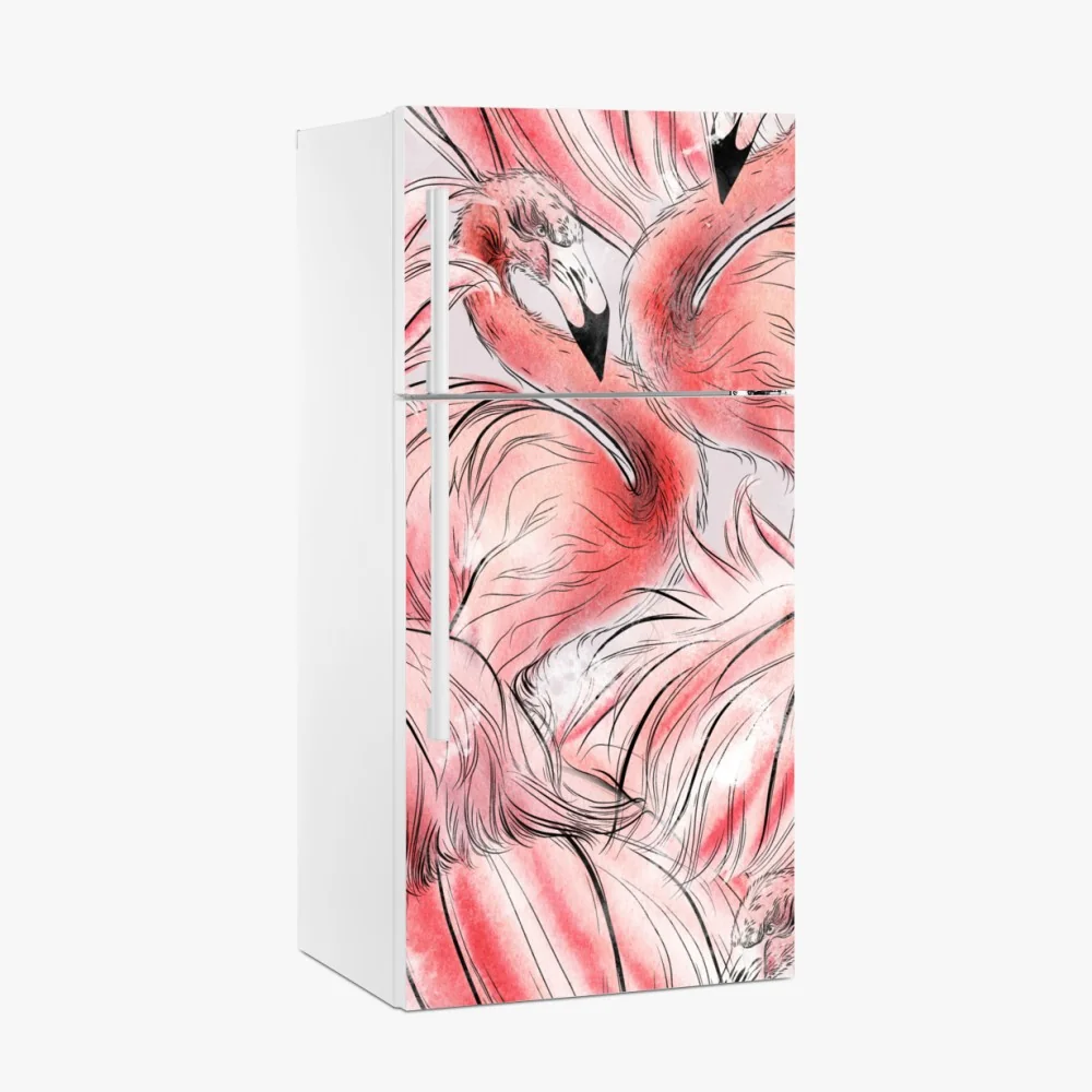 Naklejka na lodówkę akwarelowy wzór z flamingami – Wallissimo® Naklejka na lodówkę akwarelowy wzór z flamingami – Wallissimo®
