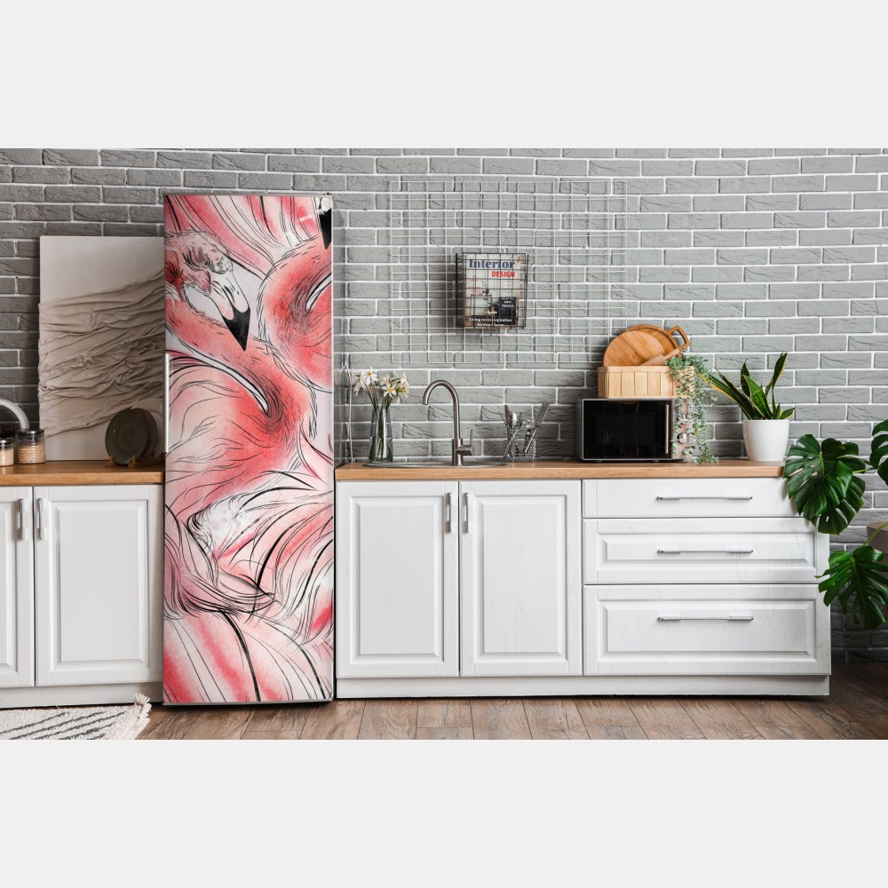 Naklejka na lodówkę akwarelowy wzór z flamingami – Wallissimo® Naklejka na lodówkę akwarelowy wzór z flamingami – Wallissimo®