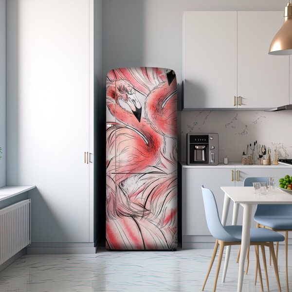 Naklejka na lodówkę akwarelowy wzór z flamingami – Wallissimo® Naklejka na lodówkę akwarelowy wzór z flamingami – Wallissimo®