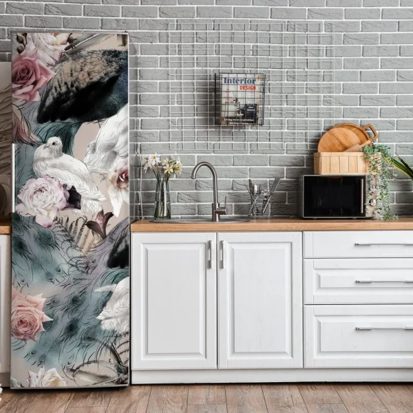 Naklejka na lodówkę koi, lilie wodne i ważki na błękitnym stawie – Wallissimo®