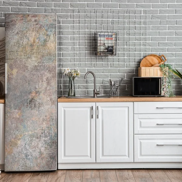 Naklejka na lodówkę subtelna teksturowana abstrakcja w ciepłych neutralnych tonach – Wallissimo® Naklejka na lodówkę subtelna teksturowana abstrakcja w ciepłych neutralnych tonach – Wallissimo®