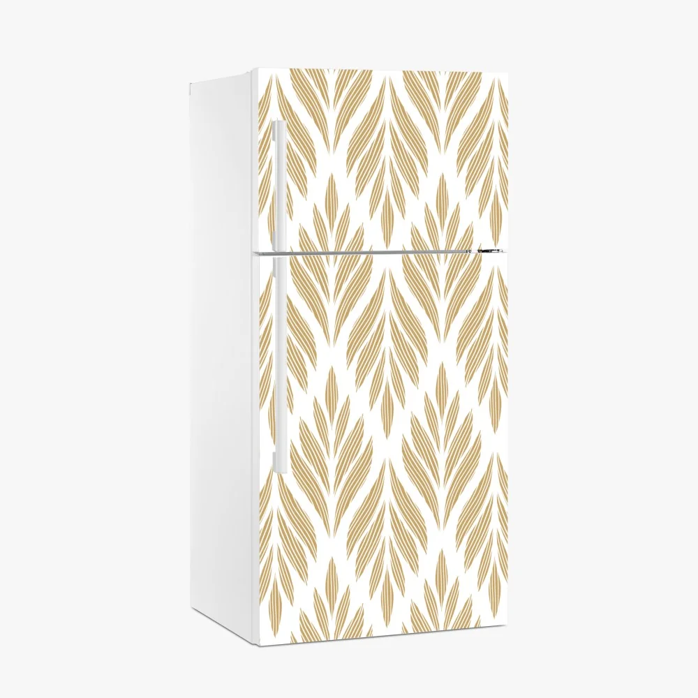 Naklejka na lodówkę złoty wzór liści - bezszwowy motyw – Wallissimo® Naklejka na lodówkę złoty wzór liści - bezszwowy motyw – Wallissimo®