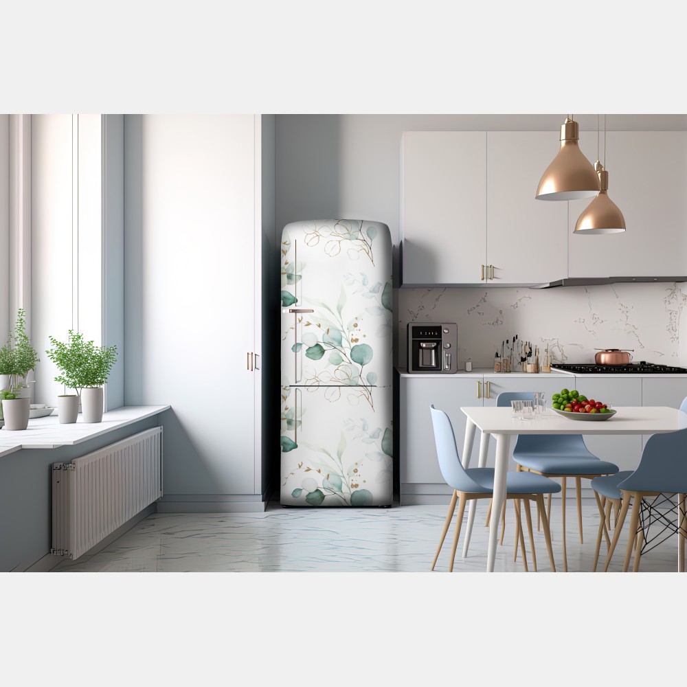 Naklejka na lodówkę akwarelowy wzór eukaliptusa w zieleni – Wallissimo® Naklejka na lodówkę akwarelowy wzór eukaliptusa w zieleni – Wallissimo®