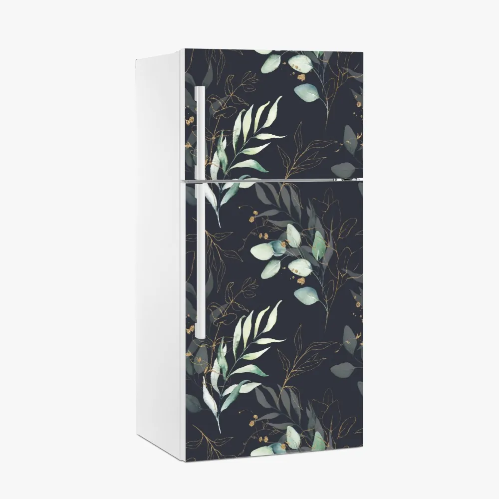 Naklejka na lodówkę akwarelowe liście eukaliptusa na ciemnym tle – Wallissimo® Naklejka na lodówkę akwarelowe liście eukaliptusa na ciemnym tle – Wallissimo®