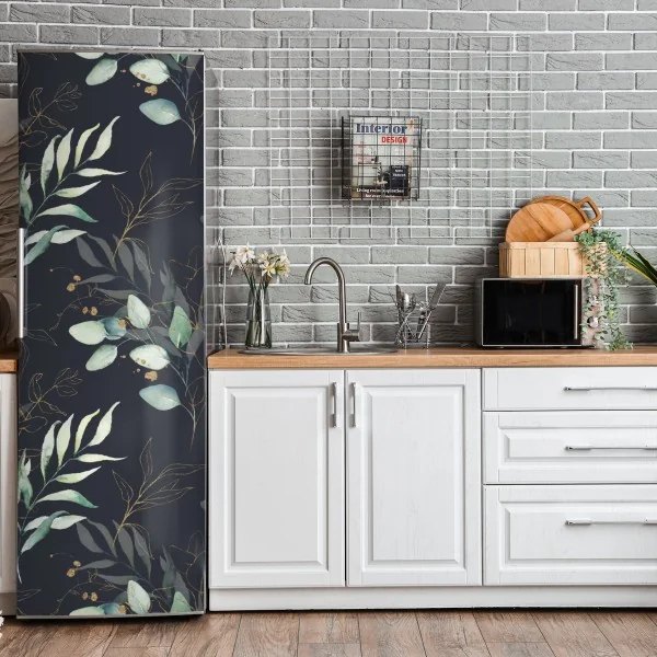 Naklejka na lodówkę elegancki portret gejszy w czerwonym i czarnym kimonie – Wallissimo®