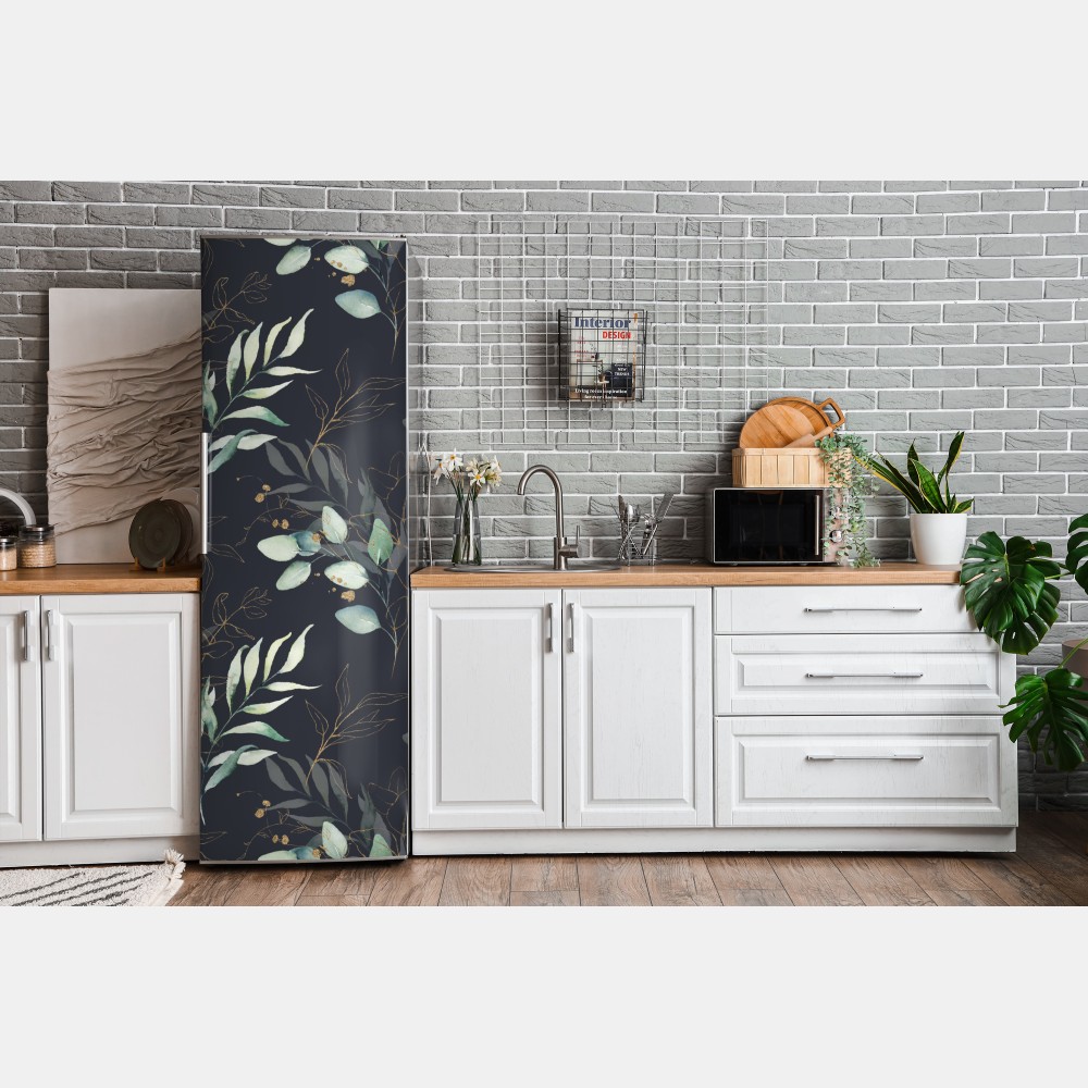 Naklejka na lodówkę akwarelowe liście eukaliptusa na ciemnym tle – Wallissimo® Naklejka na lodówkę akwarelowe liście eukaliptusa na ciemnym tle – Wallissimo®