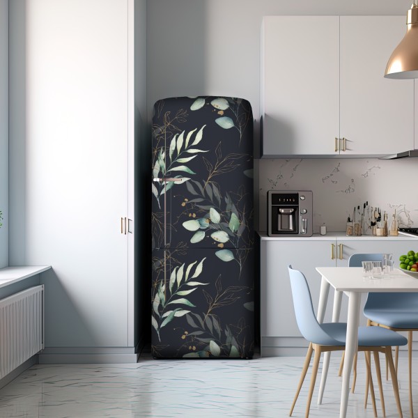Naklejka na lodówkę akwarelowe liście eukaliptusa na ciemnym tle – Wallissimo® Naklejka na lodówkę akwarelowe liście eukaliptusa na ciemnym tle – Wallissimo®
