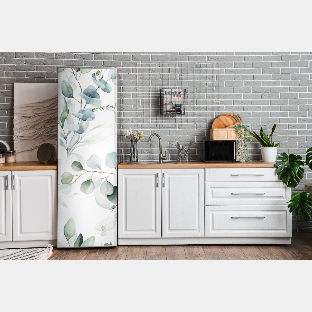 Naklejka na lodówkę akwarelowy wzór eukaliptusa i liści – Wallissimo® Naklejka na lodówkę akwarelowy wzór eukaliptusa i liści – Wallissimo®