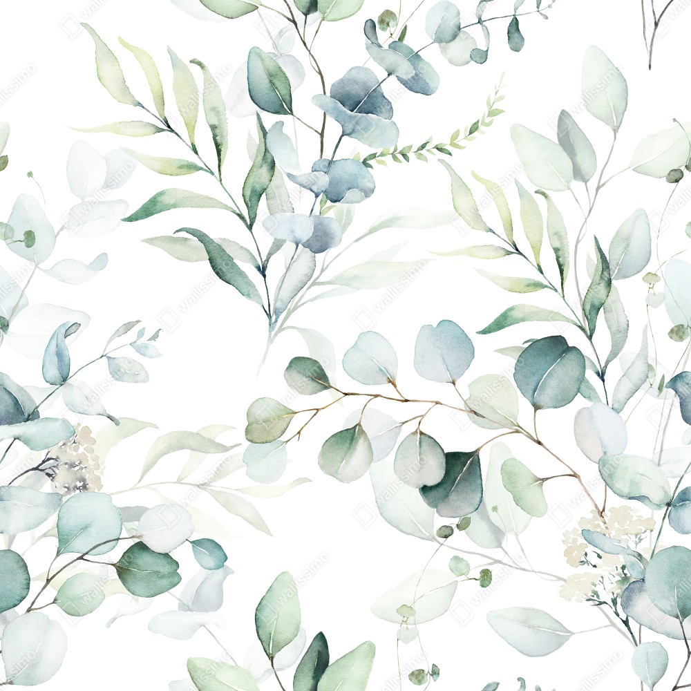 Naklejka na lodówkę akwarelowy wzór eukaliptusa i liści – Wallissimo® Naklejka na lodówkę akwarelowy wzór eukaliptusa i liści – Wallissimo®