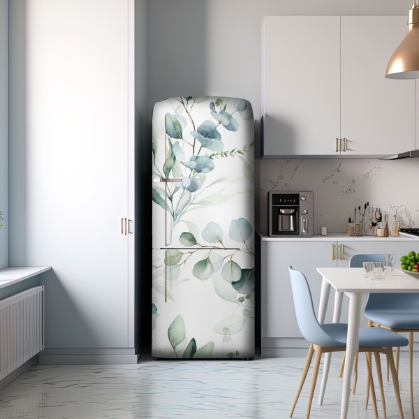 Naklejka na lodówkę akwarelowy wzór eukaliptusa i liści – Wallissimo® Naklejka na lodówkę akwarelowy wzór eukaliptusa i liści – Wallissimo®