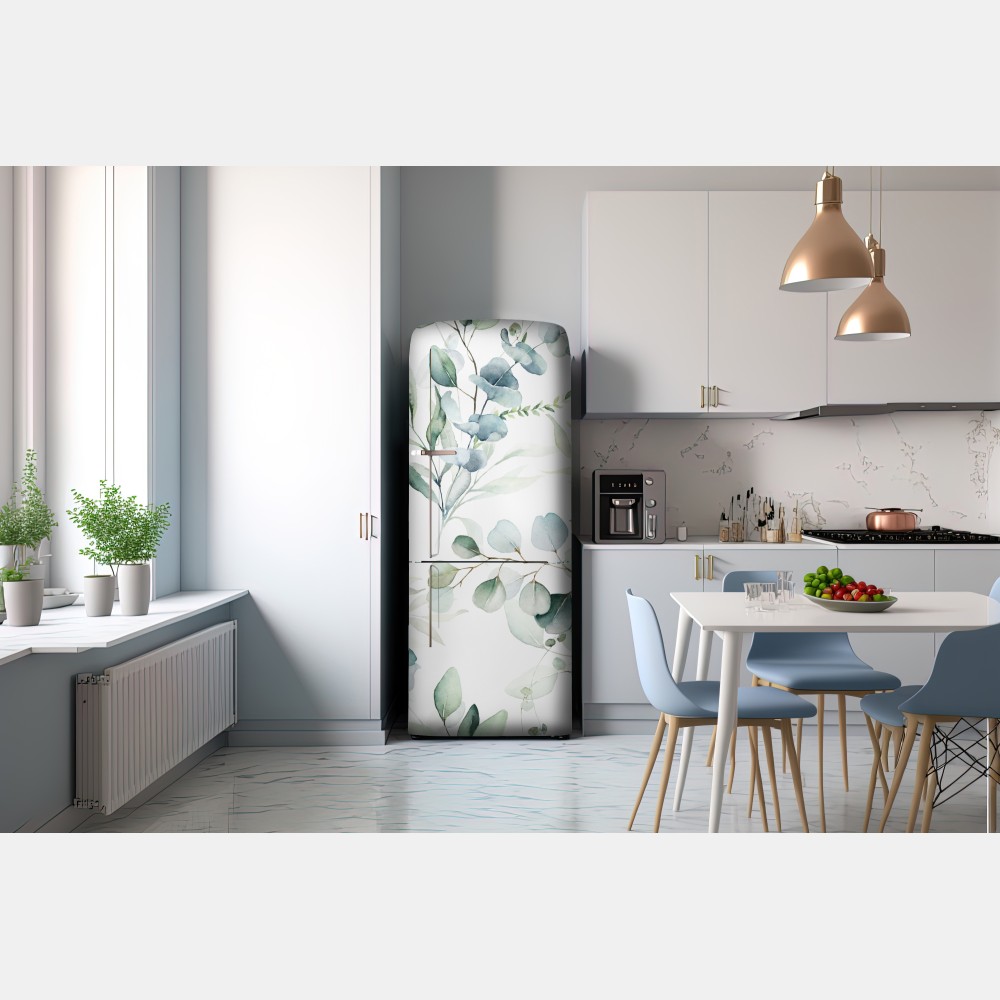 Naklejka na lodówkę akwarelowy wzór eukaliptusa i liści – Wallissimo® Naklejka na lodówkę akwarelowy wzór eukaliptusa i liści – Wallissimo®