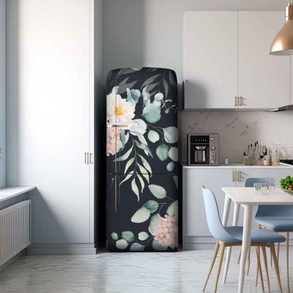 Naklejka na lodówkę elegancki akwarelowy wzór kwiatowy na ciemnym tle – Wallissimo® Naklejka na lodówkę elegancki akwarelowy wzór kwiatowy na ciemnym tle – Wallissimo®