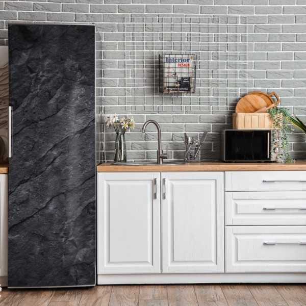 Naklejka na lodówkę czarny marmur ze złotymi żyłami – Wallissimo®