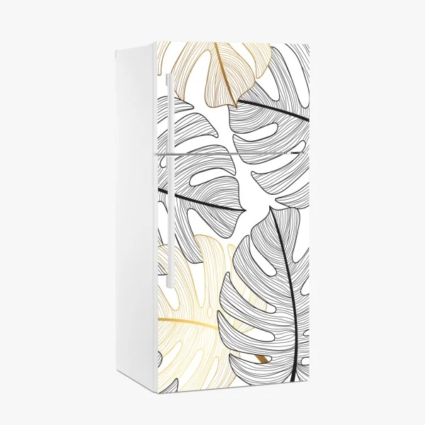 Naklejka na lodówkę wzór liści monstera ze złotymi akcentami