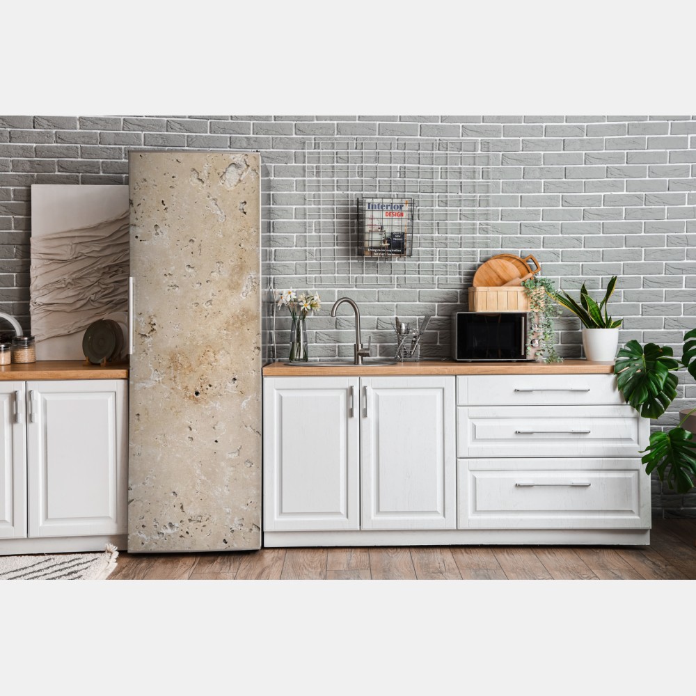 Naklejka na lodówkę beżowa tekstura kamienia travertynu – Wallissimo® Naklejka na lodówkę beżowa tekstura kamienia travertynu – Wallissimo®