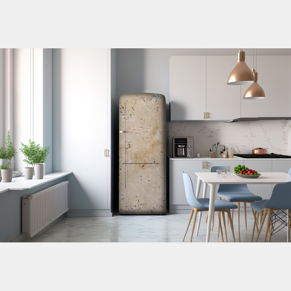 Naklejka na lodówkę beżowa tekstura kamienia travertynu – Wallissimo® Naklejka na lodówkę beżowa tekstura kamienia travertynu – Wallissimo®
