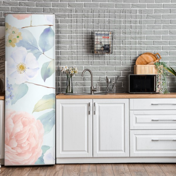 Naklejka na lodówkę delikatne pastelowe kwiaty w akwareli – Wallissimo® Naklejka na lodówkę delikatne pastelowe kwiaty w akwareli – Wallissimo®
