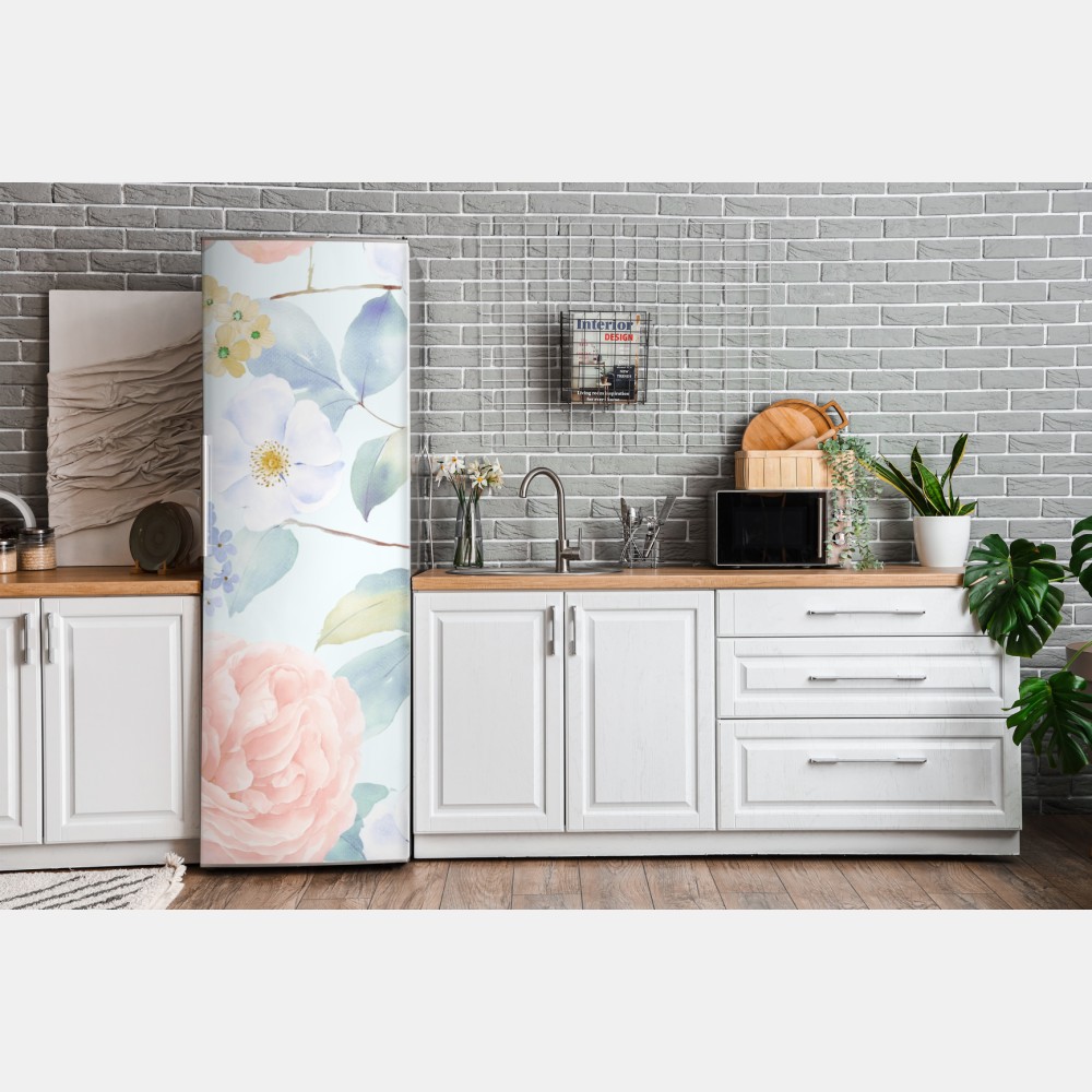 Naklejka na lodówkę delikatne pastelowe kwiaty w akwareli – Wallissimo® Naklejka na lodówkę delikatne pastelowe kwiaty w akwareli – Wallissimo®