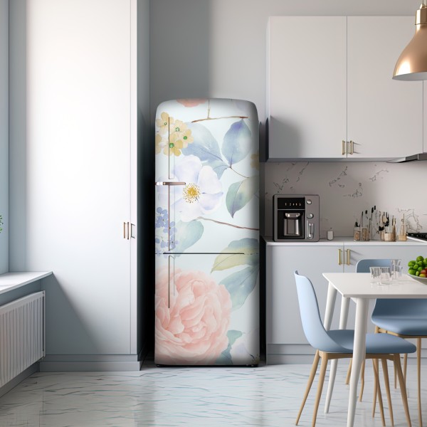 Naklejka na lodówkę delikatne pastelowe kwiaty w akwareli – Wallissimo® Naklejka na lodówkę delikatne pastelowe kwiaty w akwareli – Wallissimo®