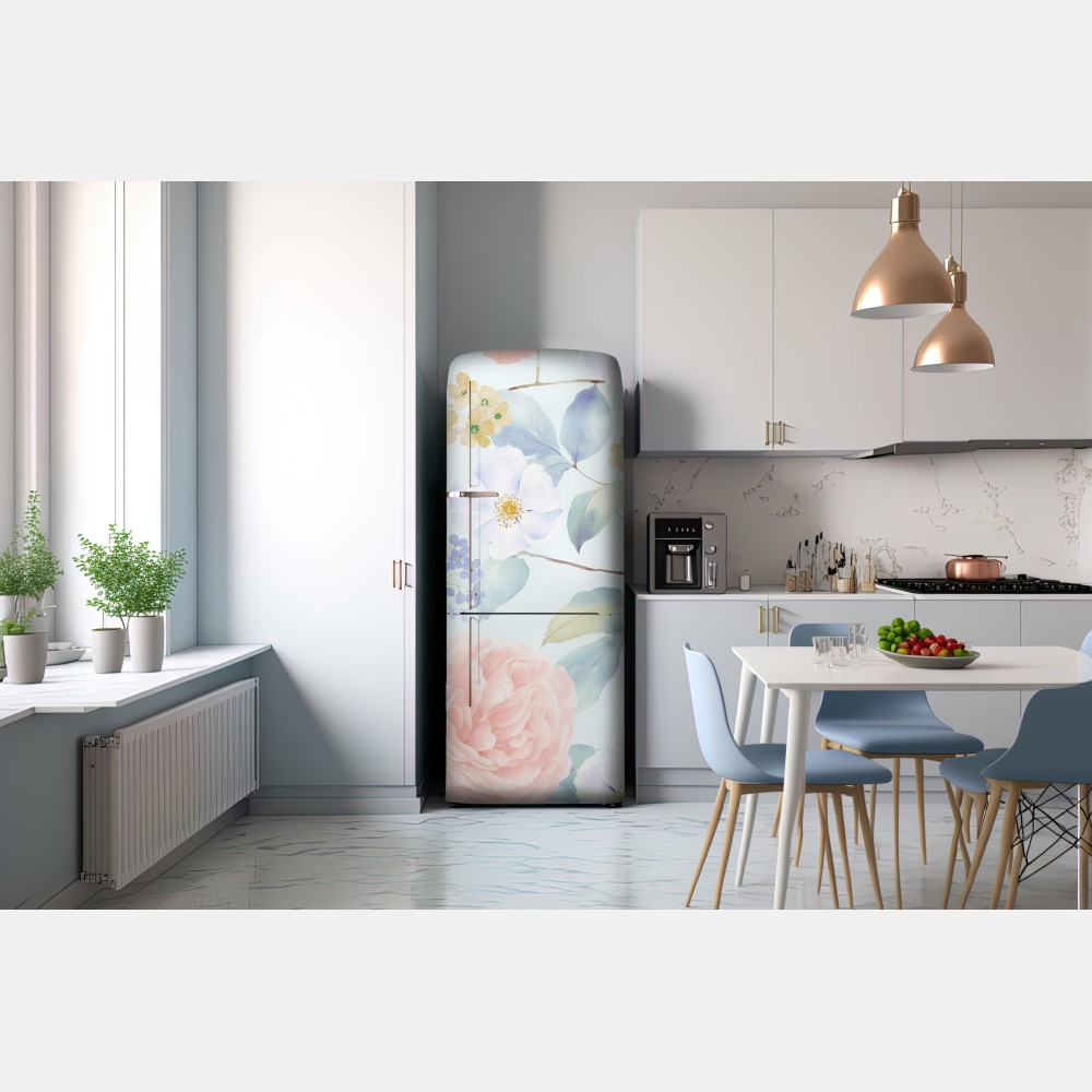 Naklejka na lodówkę delikatne pastelowe kwiaty w akwareli – Wallissimo® Naklejka na lodówkę delikatne pastelowe kwiaty w akwareli – Wallissimo®