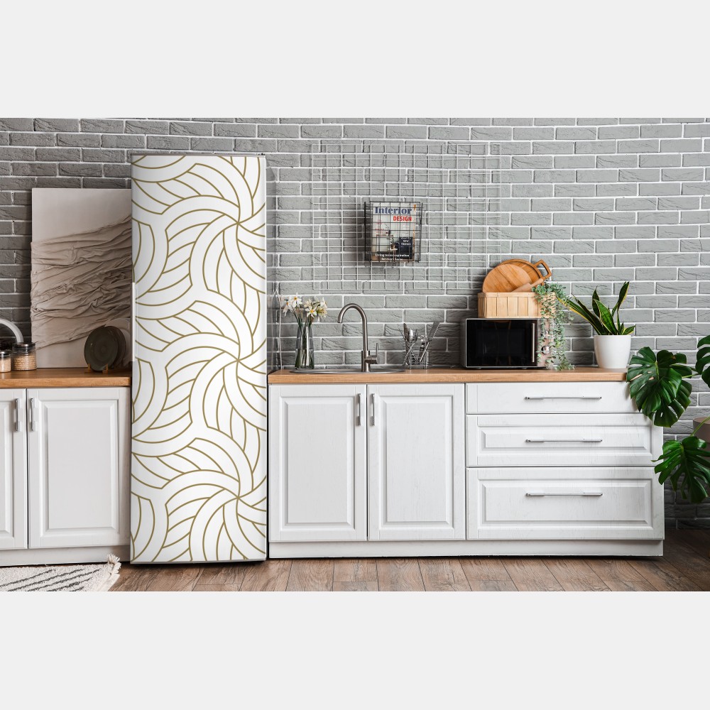 Naklejka na lodówkę złoty geometryczny wzór spiralny – Wallissimo® Naklejka na lodówkę złoty geometryczny wzór spiralny – Wallissimo®