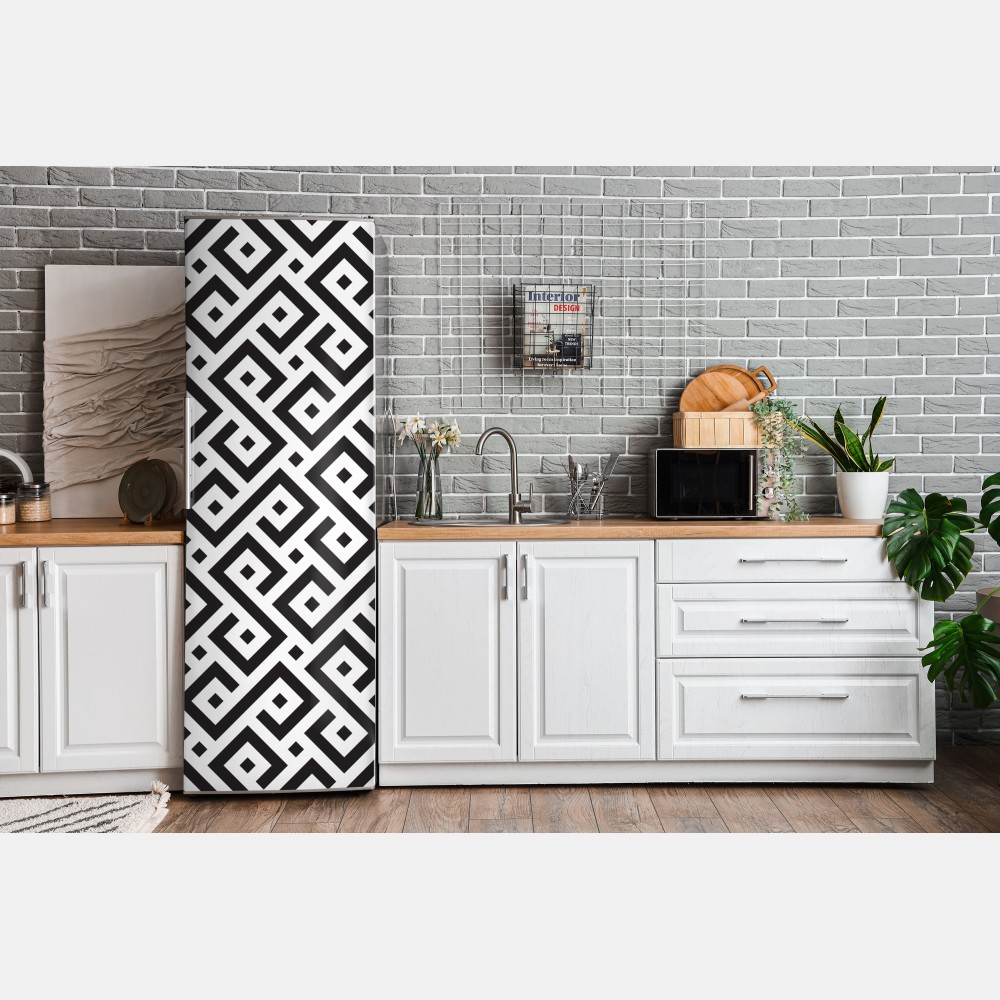Naklejka na lodówkę ponadczasowy czarno-biały geometryczny wzór – Wallissimo® Naklejka na lodówkę ponadczasowy czarno-biały geometryczny wzór – Wallissimo®