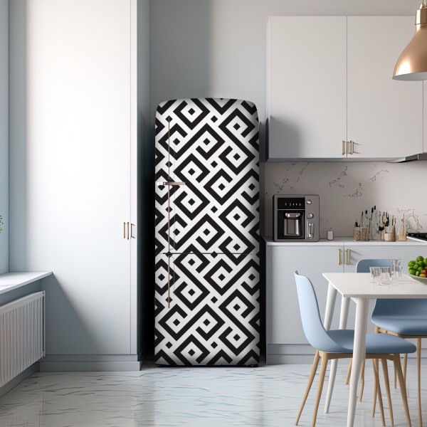 Naklejka na lodówkę ponadczasowy czarno-biały geometryczny wzór – Wallissimo® Naklejka na lodówkę ponadczasowy czarno-biały geometryczny wzór – Wallissimo®