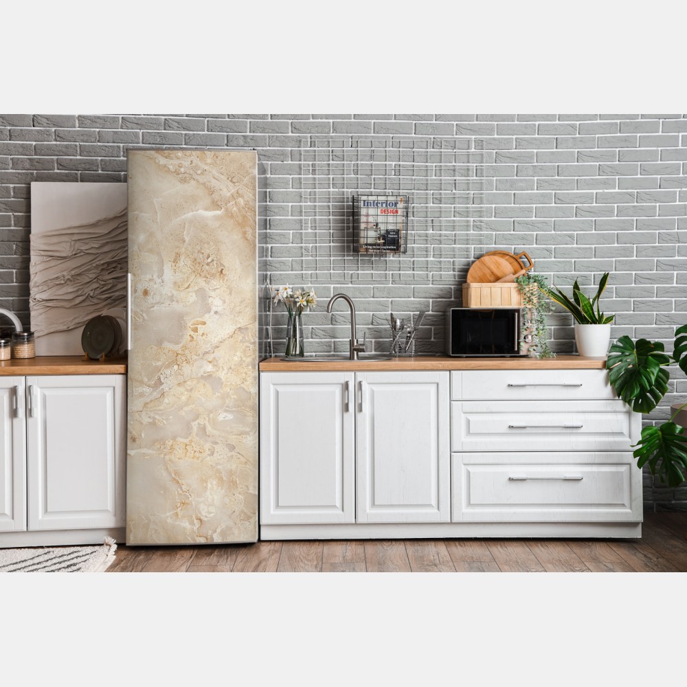 Naklejka na lodówkę beżowa tekstura marmuru z naturalnymi żyłami – Wallissimo® Naklejka na lodówkę beżowa tekstura marmuru z naturalnymi żyłami – Wallissimo®