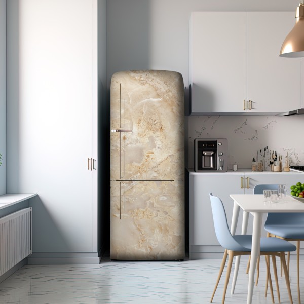Naklejka na lodówkę beżowa tekstura marmuru z naturalnymi żyłami – Wallissimo® Naklejka na lodówkę beżowa tekstura marmuru z naturalnymi żyłami – Wallissimo®