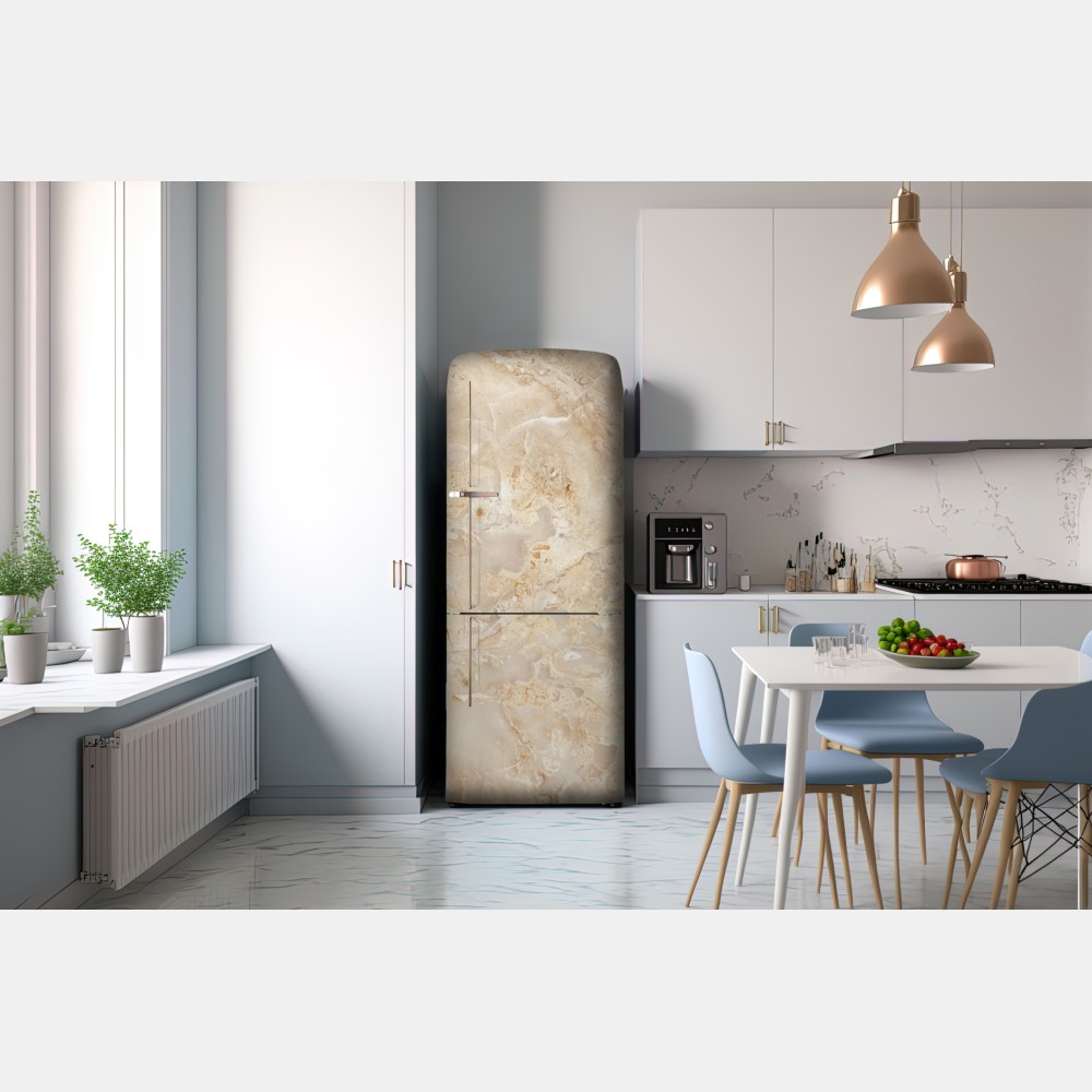 Naklejka na lodówkę beżowa tekstura marmuru z naturalnymi żyłami – Wallissimo® Naklejka na lodówkę beżowa tekstura marmuru z naturalnymi żyłami – Wallissimo®
