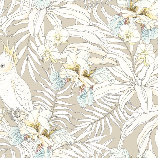 Naklejka na lodówkę tropikalny wzór z kakadu i kwiatami – Wallissimo® Naklejka na lodówkę tropikalny wzór z kakadu i kwiatami – Wallissimo®