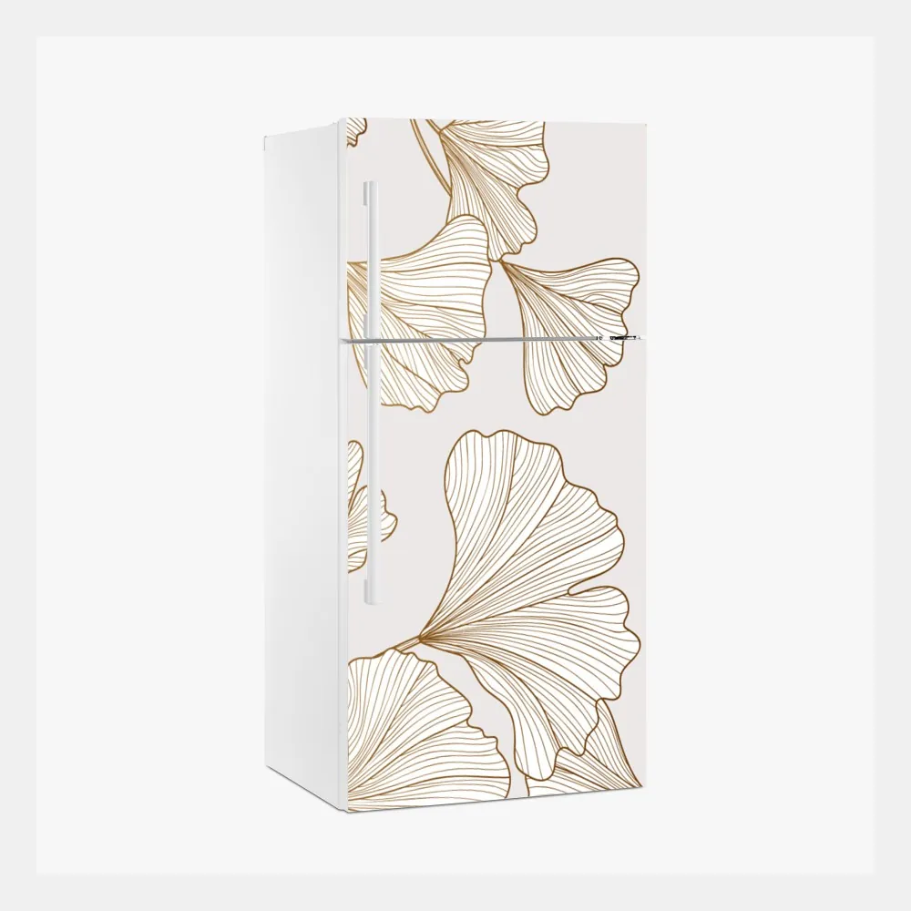 Naklejka na lodówkę delikatny złoty wzór miłorzębu – Wallissimo® Naklejka na lodówkę delikatny złoty wzór miłorzębu – Wallissimo®