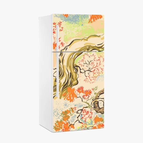 Naklejka na lodówkę orientalny wzór z drzewami i liśćmi