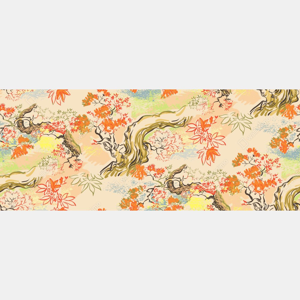 Naklejka na lodówkę orientalny wzór z drzewami i liśćmi – Wallissimo® Naklejka na lodówkę orientalny wzór z drzewami i liśćmi – Wallissimo®