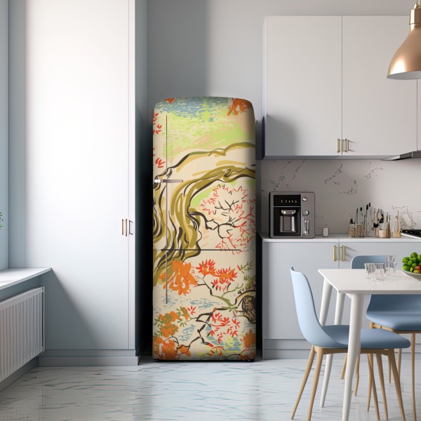Naklejka na lodówkę orientalny wzór z drzewami i liśćmi – Wallissimo® Naklejka na lodówkę orientalny wzór z drzewami i liśćmi – Wallissimo®