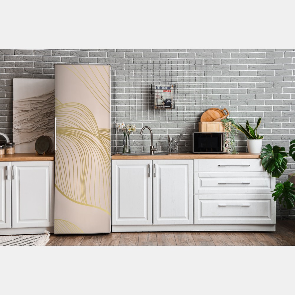 Naklejka na lodówkę abstrakcyjny wzór złotych fal – Wallissimo® Naklejka na lodówkę abstrakcyjny wzór złotych fal – Wallissimo®
