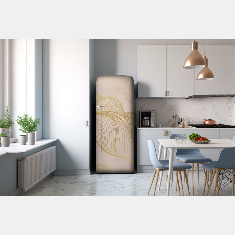 Naklejka na lodówkę abstrakcyjny wzór złotych fal – Wallissimo® Naklejka na lodówkę abstrakcyjny wzór złotych fal – Wallissimo®