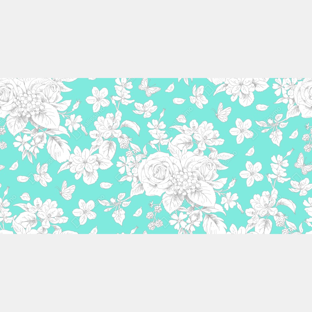 Naklejka na lodówkę turkusowy wzór botaniczny z kwiatami – Wallissimo® Naklejka na lodówkę turkusowy wzór botaniczny z kwiatami – Wallissimo®