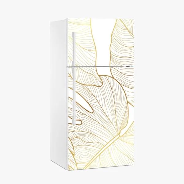 Naklejka na lodówkę złote liście w stylu line art – Wallissimo®