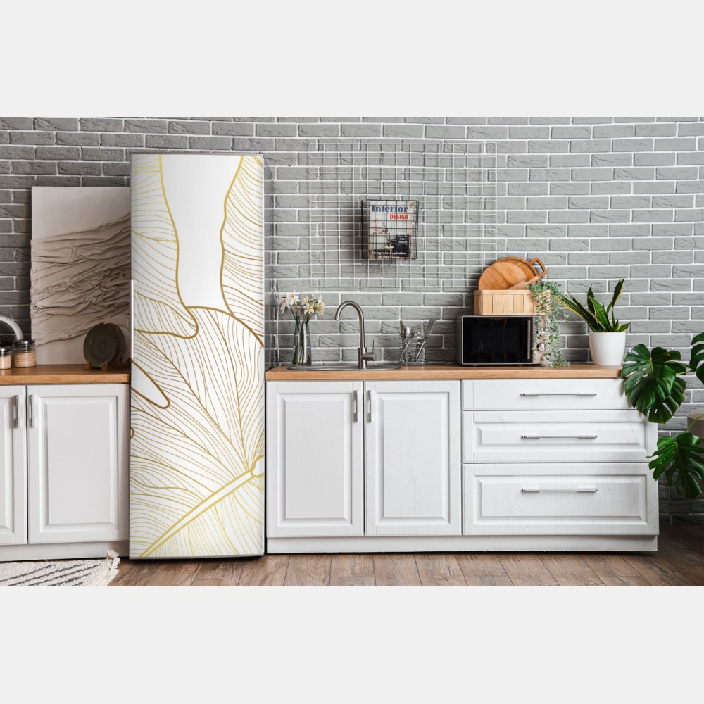 Naklejka na lodówkę złote botaniczne rysunki liści – Wallissimo® Naklejka na lodówkę złote botaniczne rysunki liści – Wallissimo®