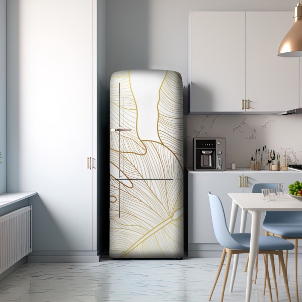 Naklejka na lodówkę złote botaniczne rysunki liści – Wallissimo® Naklejka na lodówkę złote botaniczne rysunki liści – Wallissimo®