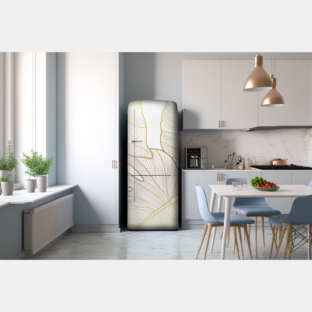 Naklejka na lodówkę złote botaniczne rysunki liści – Wallissimo® Naklejka na lodówkę złote botaniczne rysunki liści – Wallissimo®