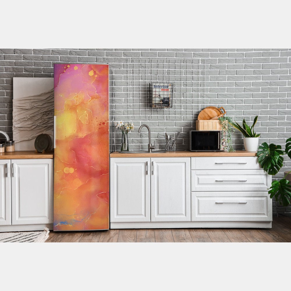 Naklejka na lodówkę żywa akwarelowa abstrakcja w ciepłych barwach – Wallissimo® Naklejka na lodówkę żywa akwarelowa abstrakcja w ciepłych barwach – Wallissimo®