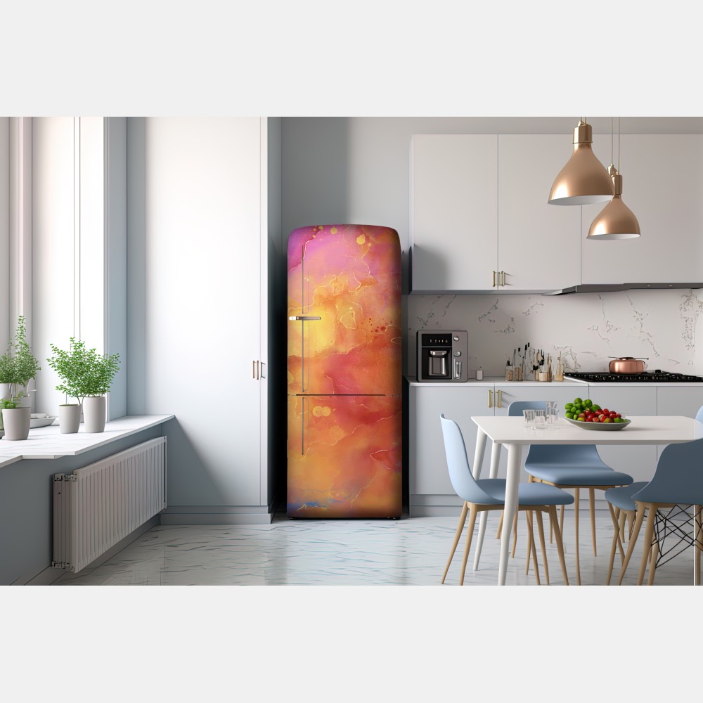 Naklejka na lodówkę żywa akwarelowa abstrakcja w ciepłych barwach – Wallissimo® Naklejka na lodówkę żywa akwarelowa abstrakcja w ciepłych barwach – Wallissimo®