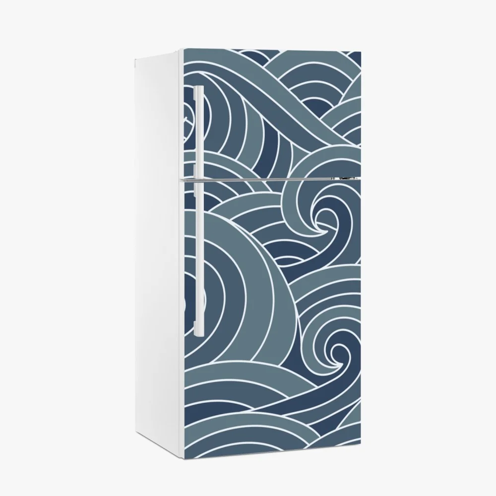 Naklejka na lodówkę stylizowany wzór fal morskich – Wallissimo® Naklejka na lodówkę stylizowany wzór fal morskich – Wallissimo®