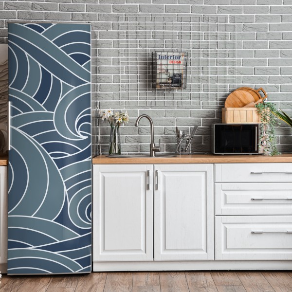 Naklejka na lodówkę elegancki portret gejszy w czerwonym i czarnym kimonie – Wallissimo®