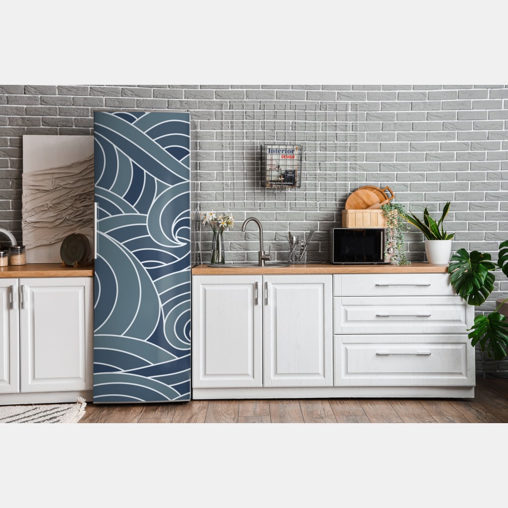 Naklejka na lodówkę stylizowany wzór fal morskich – Wallissimo® Naklejka na lodówkę stylizowany wzór fal morskich – Wallissimo®