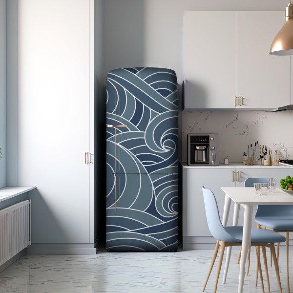 Naklejka na lodówkę stylizowany wzór fal morskich – Wallissimo® Naklejka na lodówkę stylizowany wzór fal morskich – Wallissimo®
