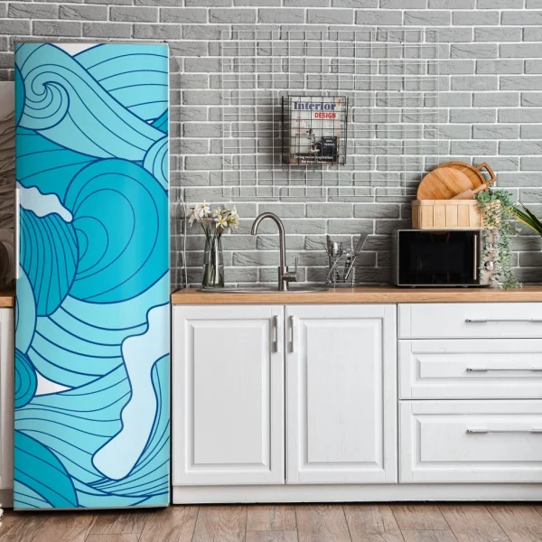 Naklejka na lodówkę niebieskie fale oceanu – Wallissimo® Naklejka na lodówkę niebieskie fale oceanu – Wallissimo®